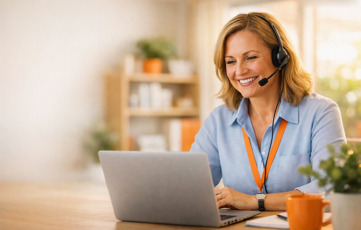 A Care Partner taking a call at her desk