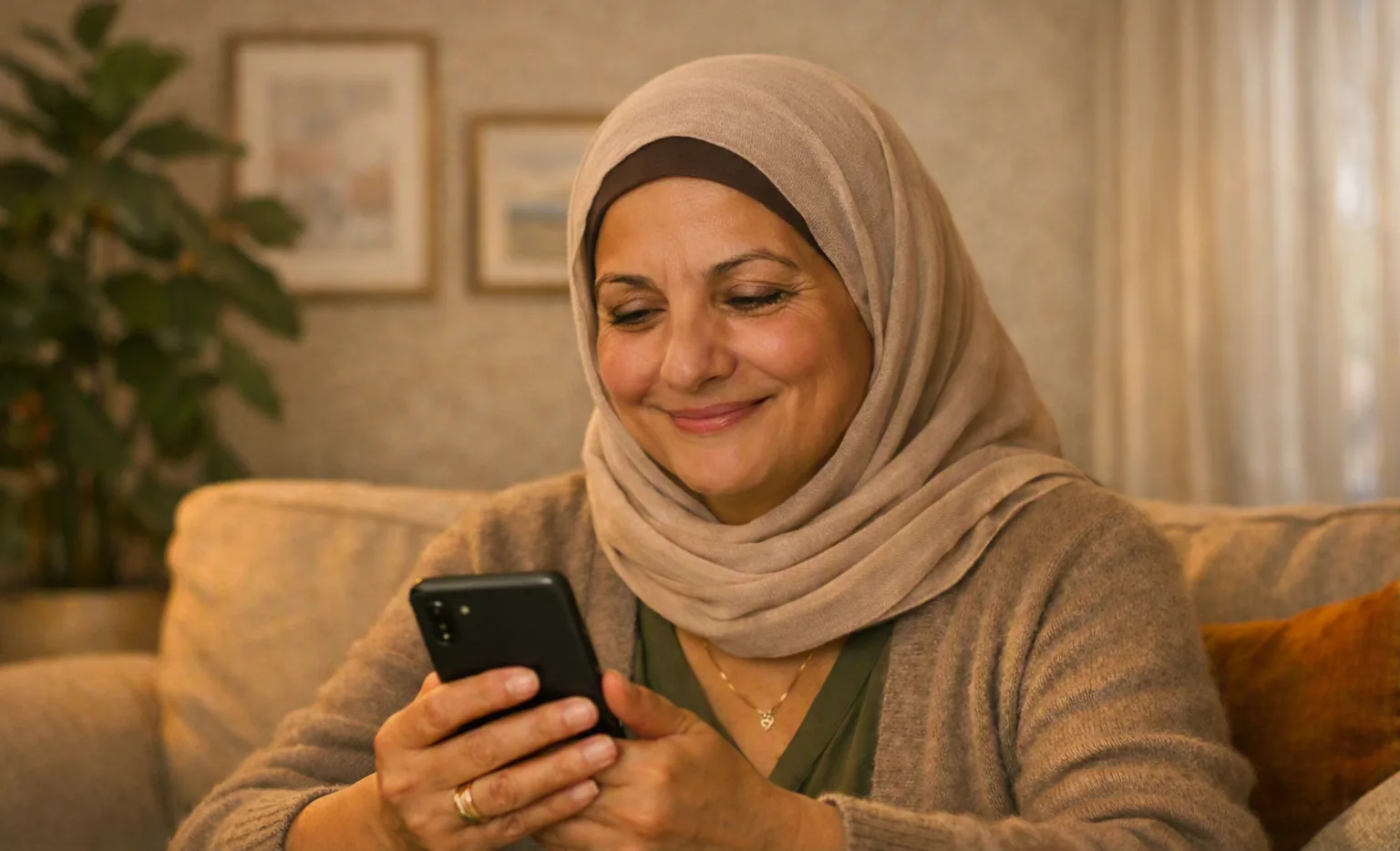 An older Australian reading a text message on their phone at home
