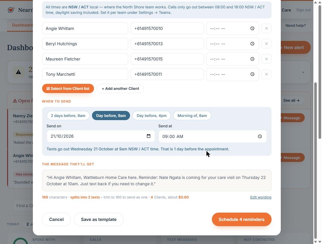 Scheduling reminder texts: when to send, and the exact message clients will get