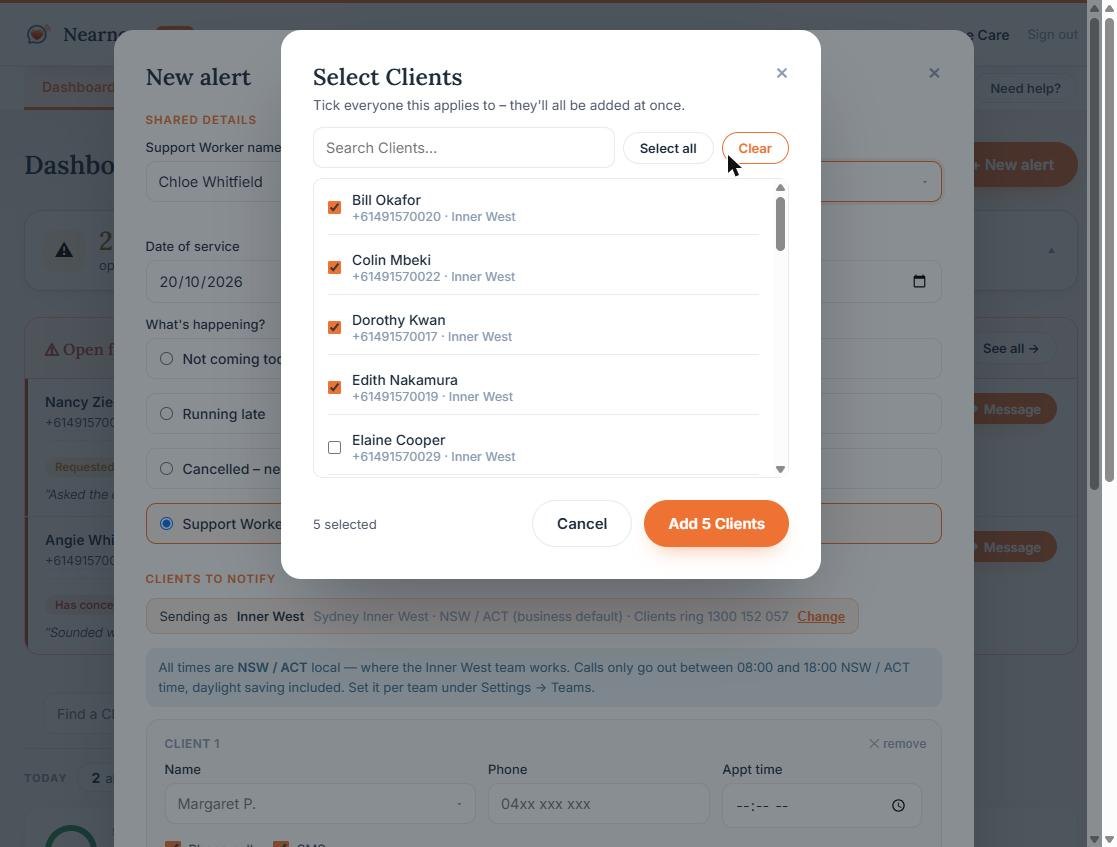 Ticking affected clients from the client list